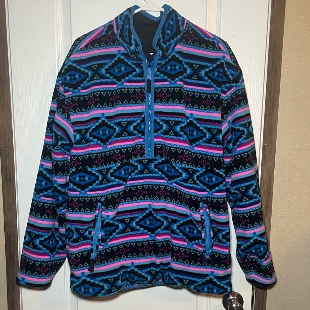 Chubbies Weekend Pullover Jacket Medium Aztec Fleece Reversible Half Zip Retro